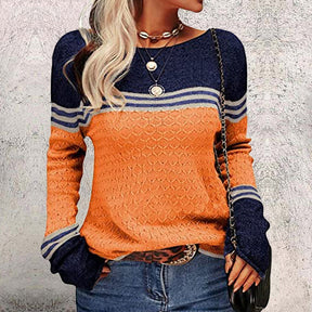 PureWear® - Oranje en blauw gestreepte top met lange mouwen