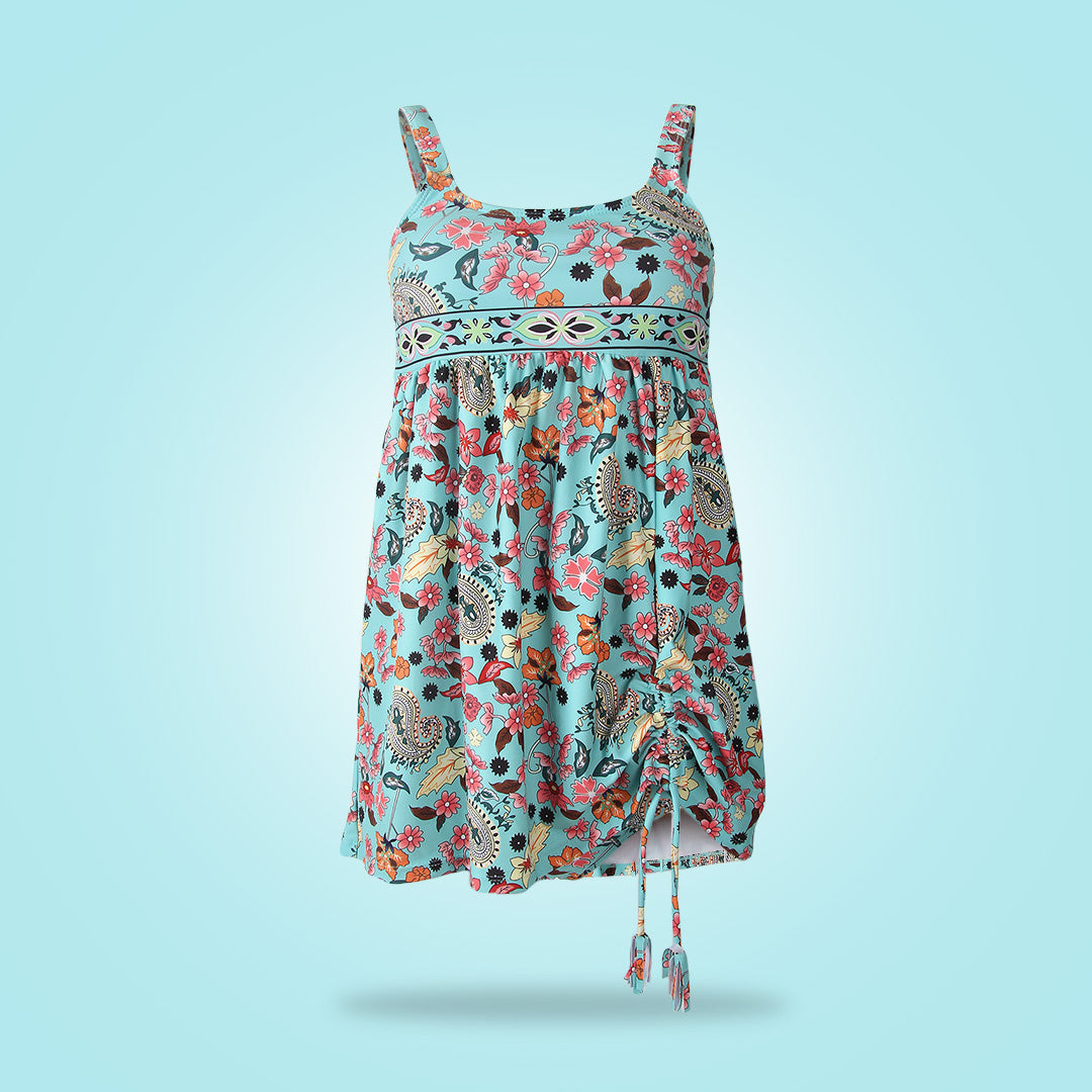 SpringStil® - Tankini-badpak met turkooisblauwe bloemenprint