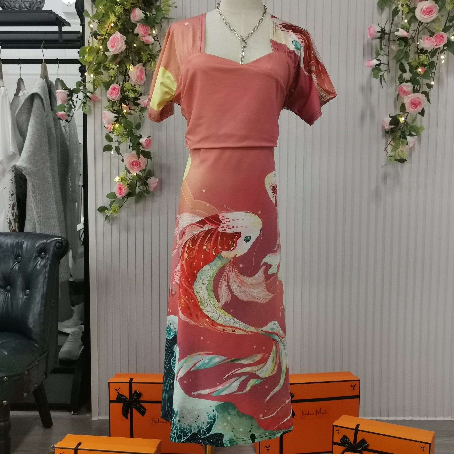 EcoExotica® - Casual midi-jurk in vintage look met patchworkpatroon