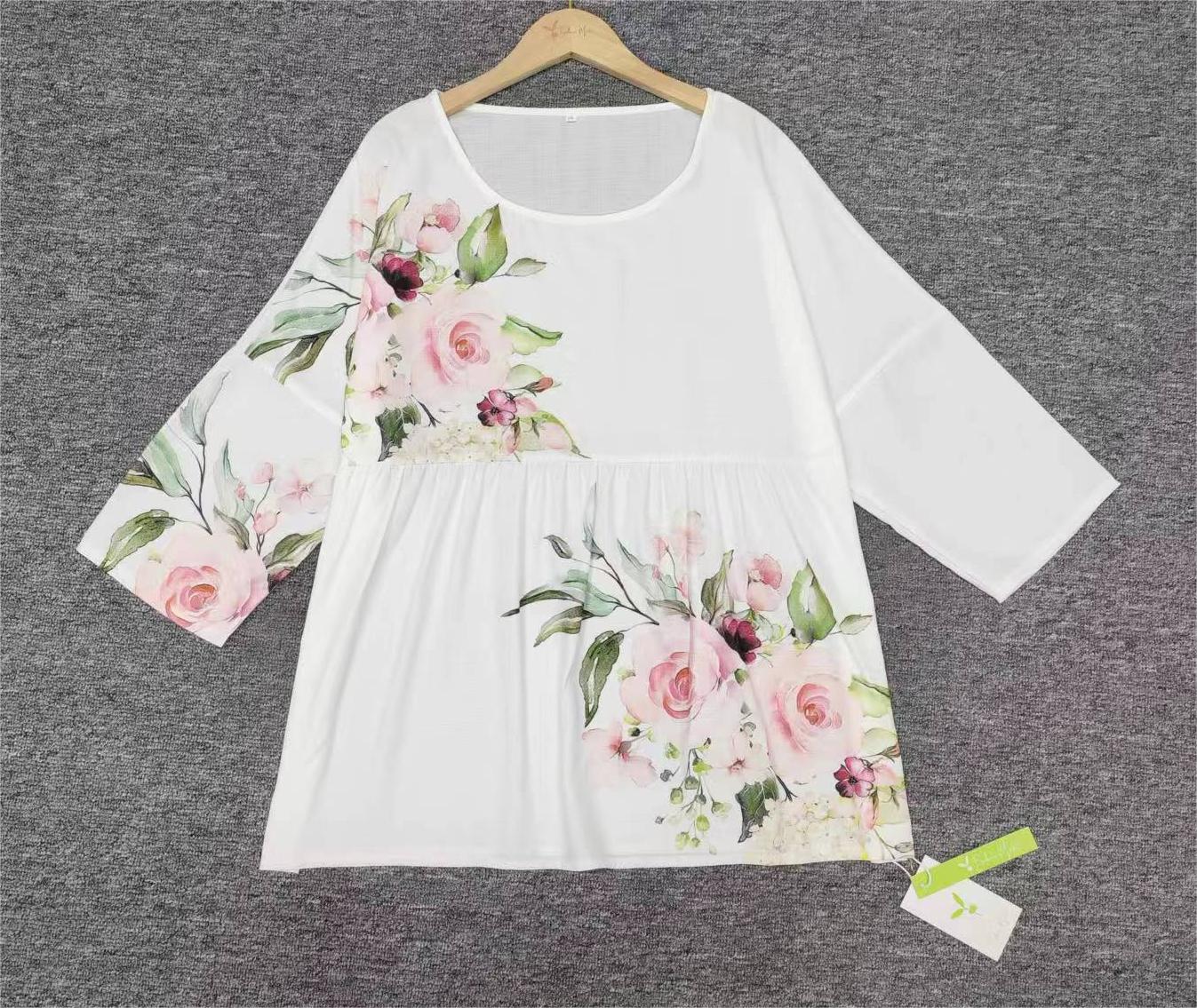 FallStil® - Roze groene witte tuniektop met bloemenprint