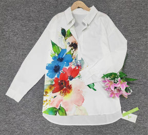 FallStil® - Tuniekblouse met knopenlijst met aquarelbloemen