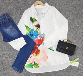 FallStil® - Tuniekblouse met knopenlijst met aquarelbloemen