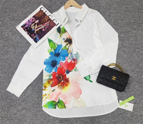 FallStil® - Tuniekblouse met knopenlijst met aquarelbloemen