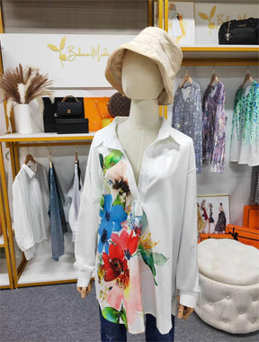 FallStil® - Tuniekblouse met knopenlijst met aquarelbloemen