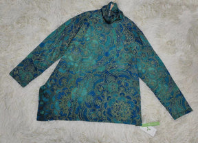 FallStil® - Paisley groen-blauwe ombre top met opstaande hals