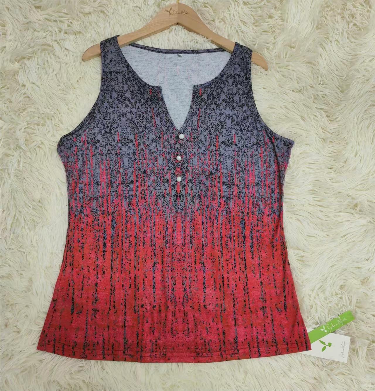 FallStil® - Ombre tanktop met regenpatroon in blauw en rood