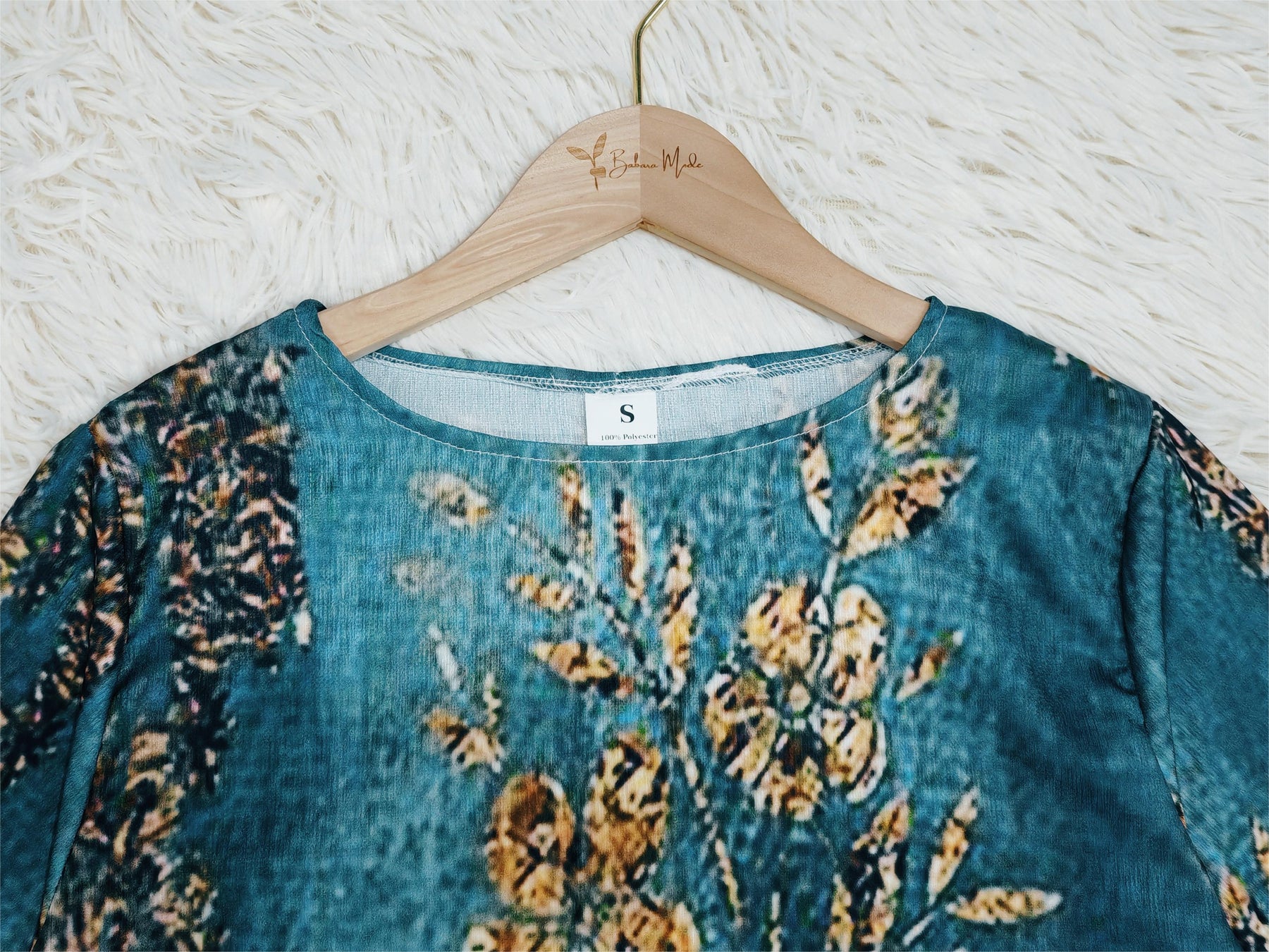 FallStil® - Gouden glamourblauwe tuniektop met bloemenprint