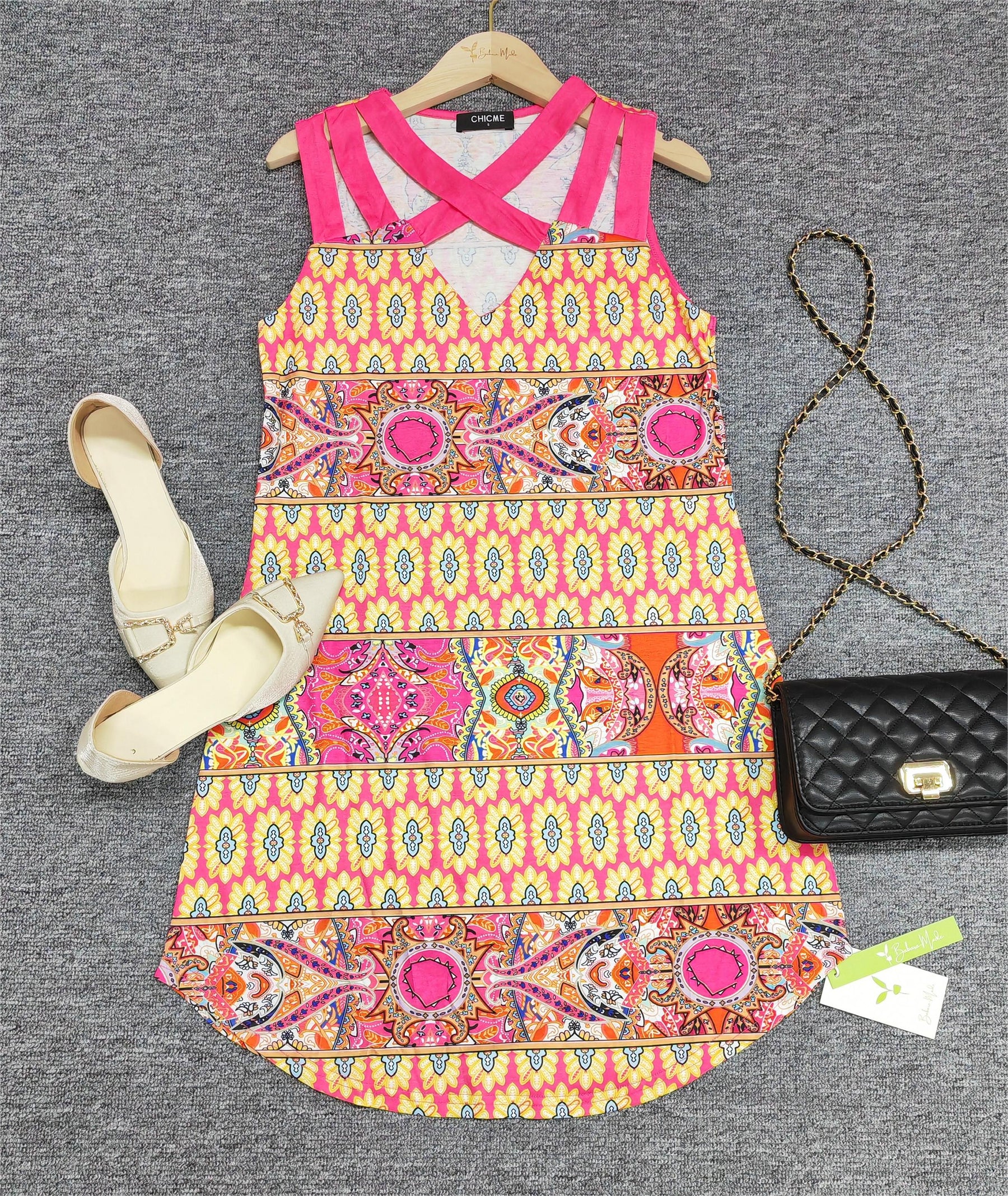 PureWear® - Roze mini-jurk met gemengde print