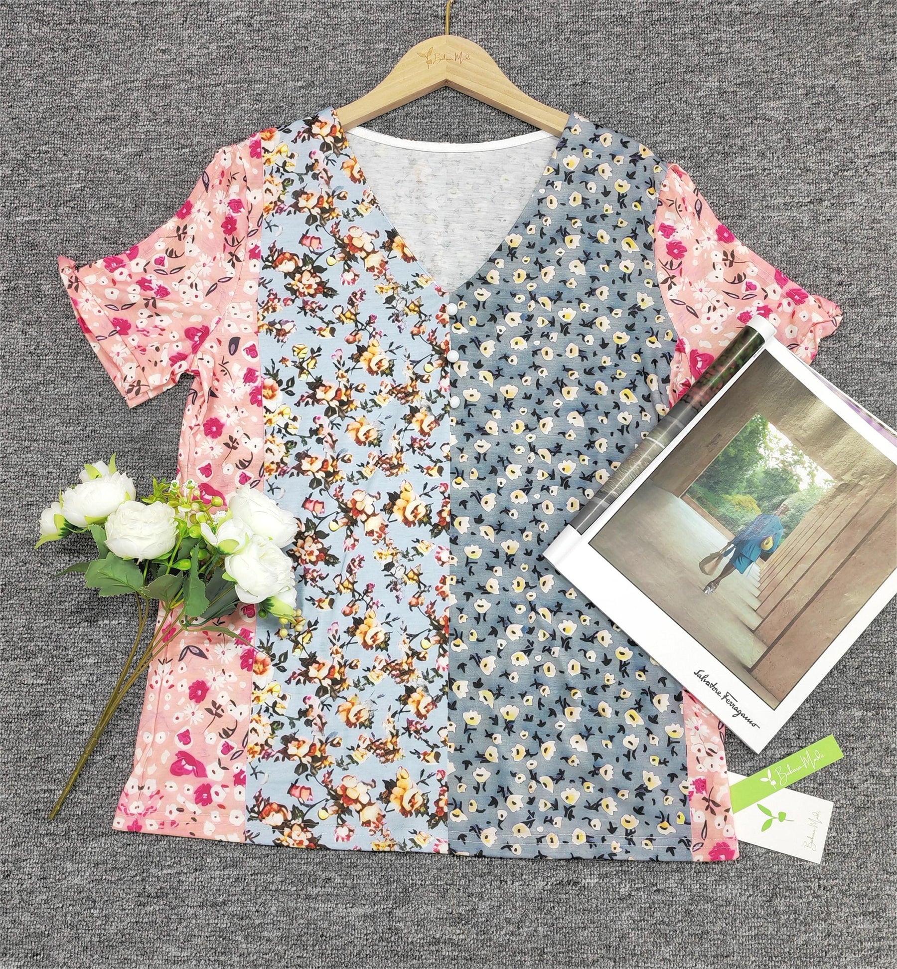 FallStil® - Retro-top met korte mouwen en print