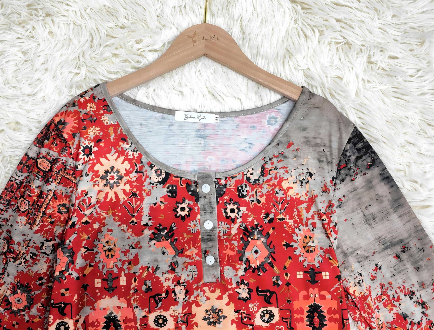 FallStil® - Retro herfsttop met Azteekse print en lange mouwen