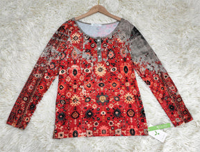 FallStil® - Retro herfsttop met Azteekse print en lange mouwen