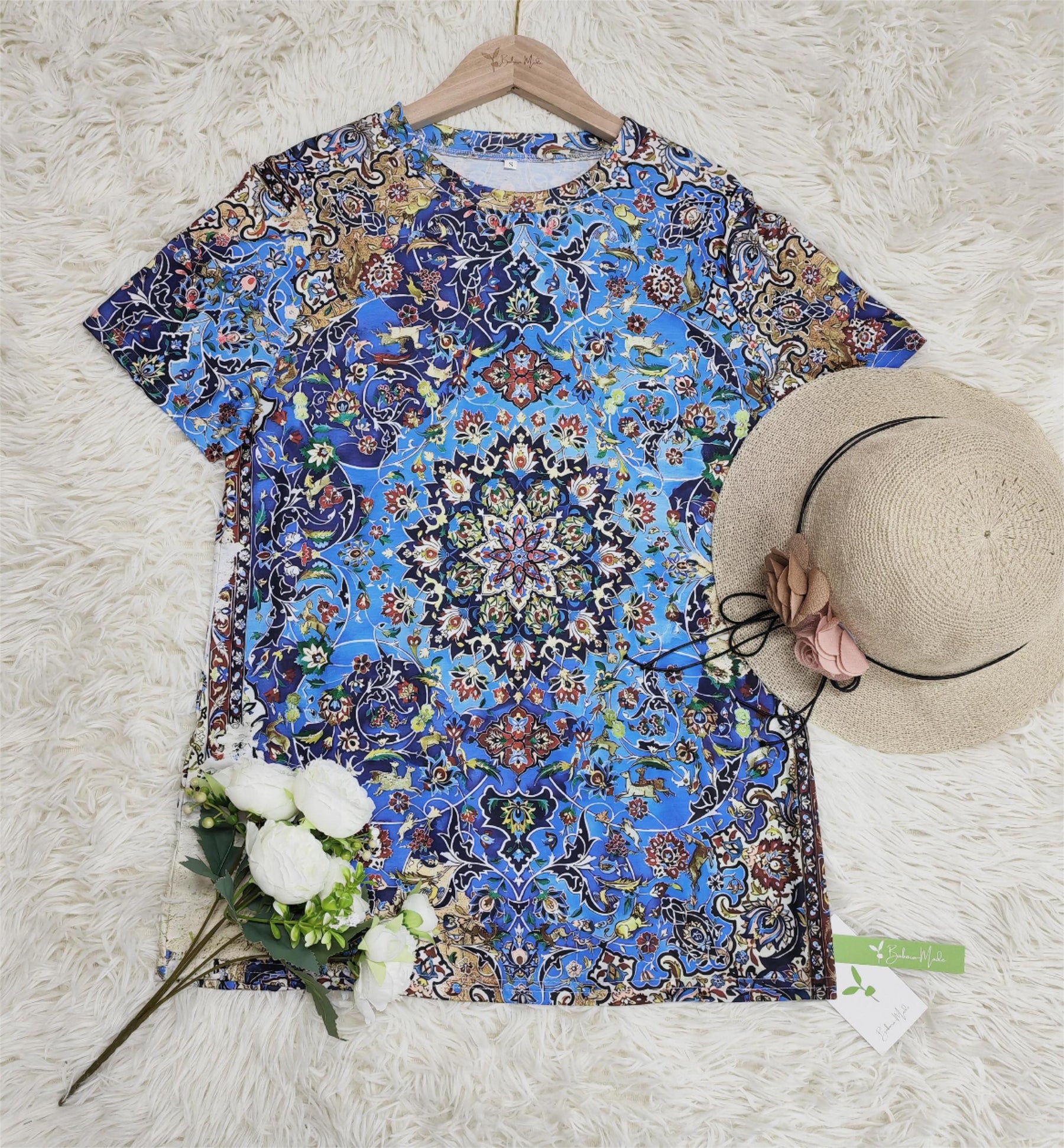 SpringStil® - Mooie top met korte mouwen en blauwe print