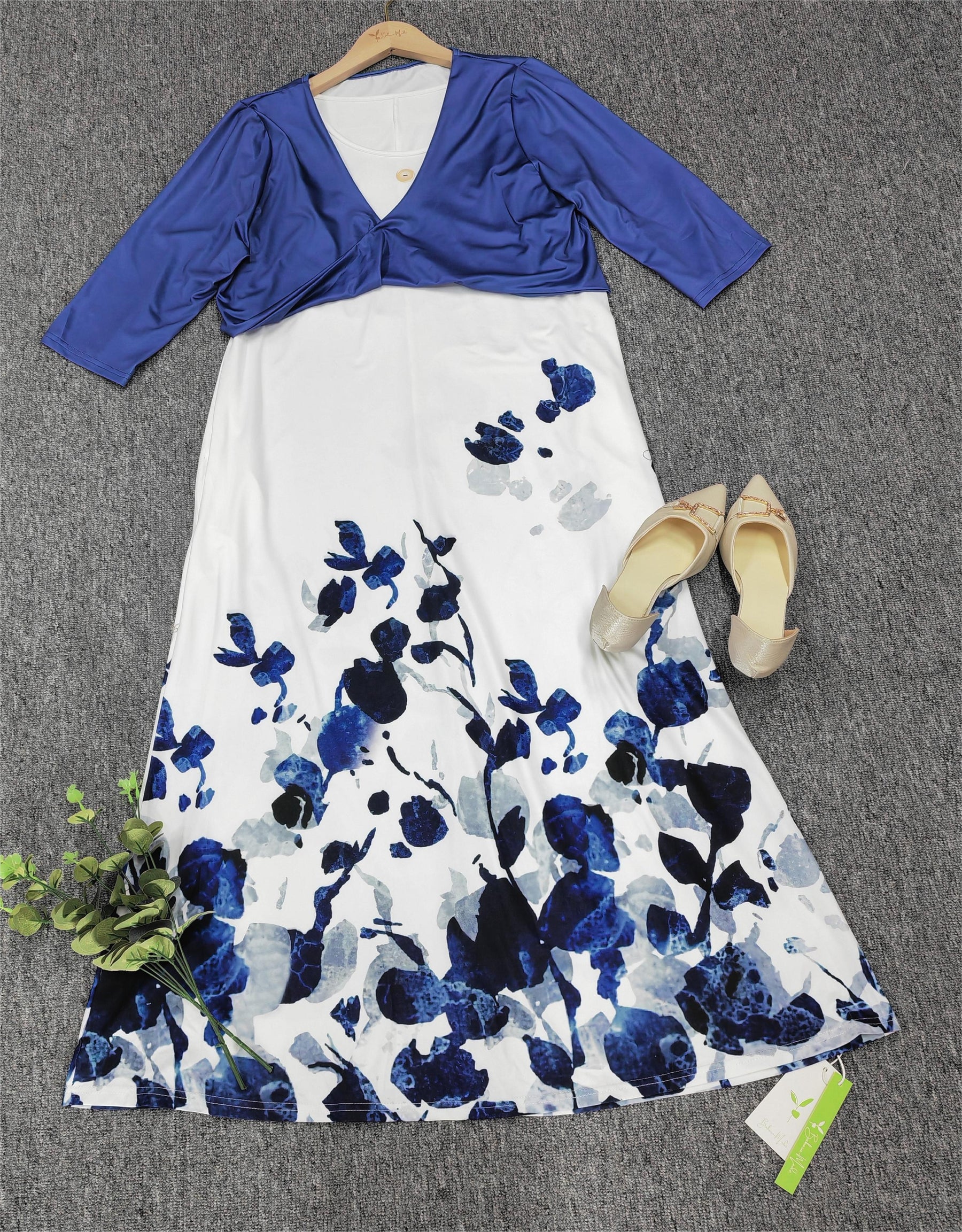 SpringStil® - Trendy blauwe midi-jurk met steekzakken