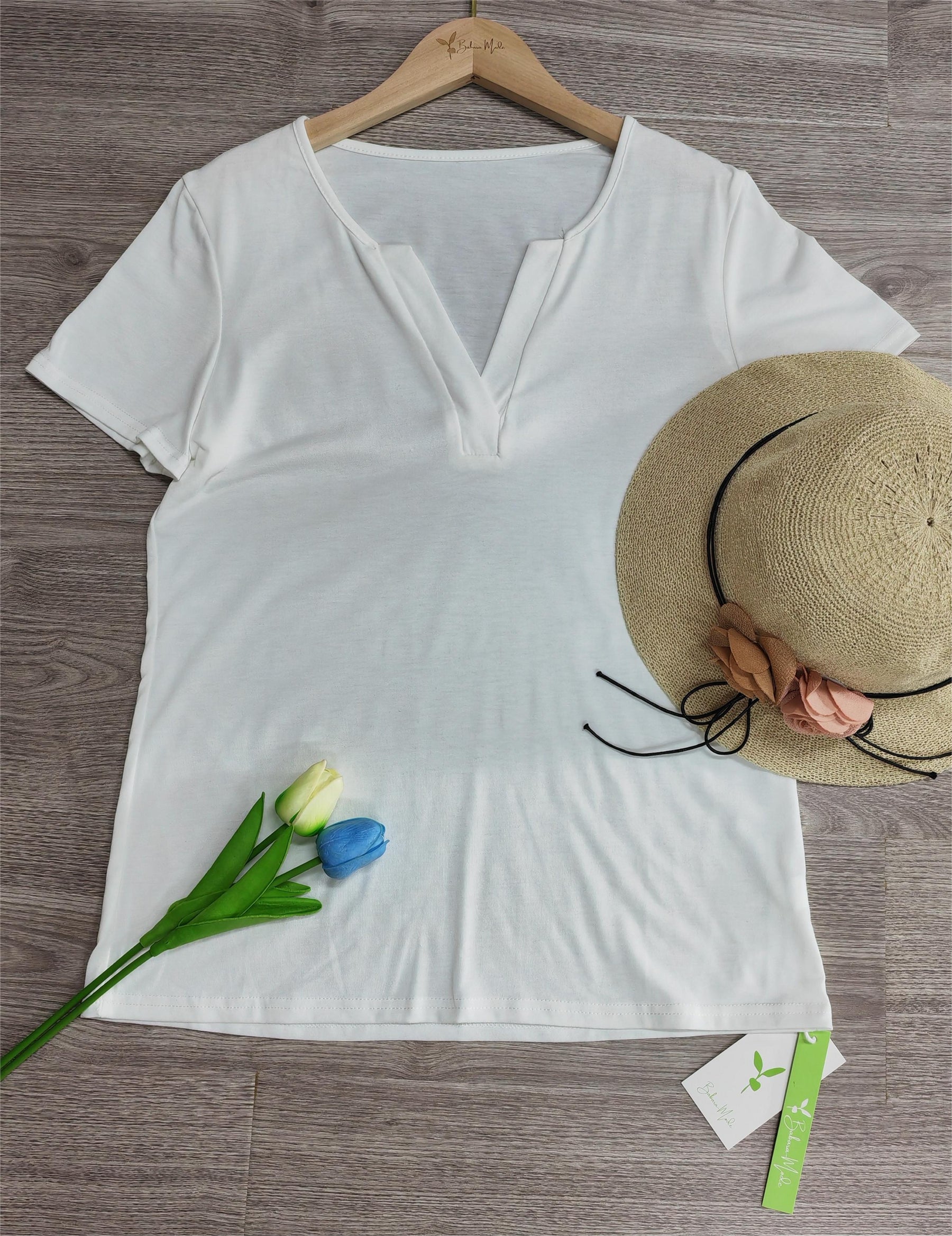 SpringStil® - Witte effen top met korte mouwen