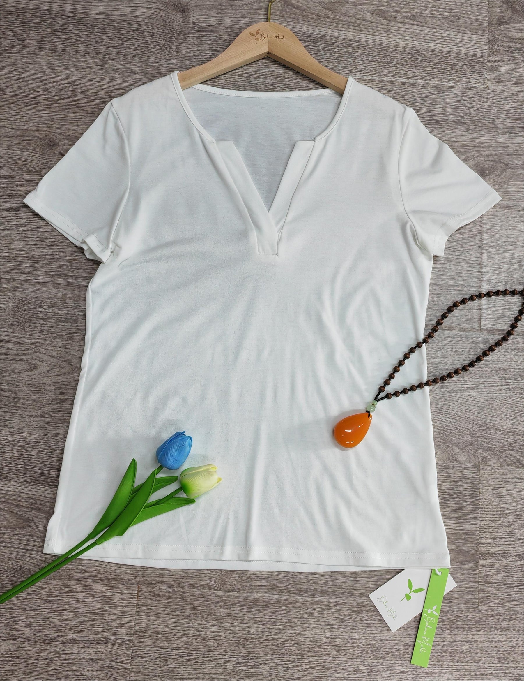 SpringStil® - Witte effen top met korte mouwen