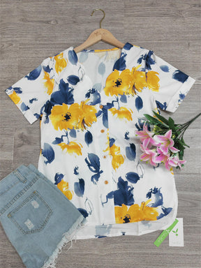 SpringStil® - Romantische top met korte mouwen en bloemenprint