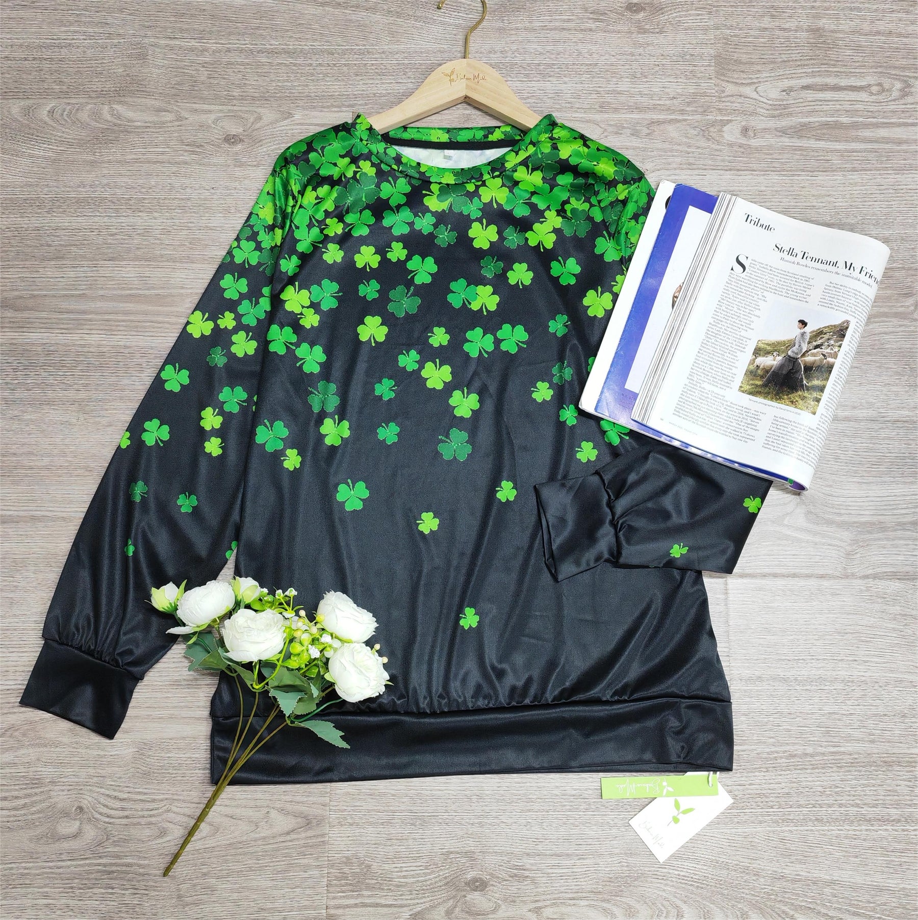 SpringStil® - Lucky Green top met lange mouwen en klavertje vier