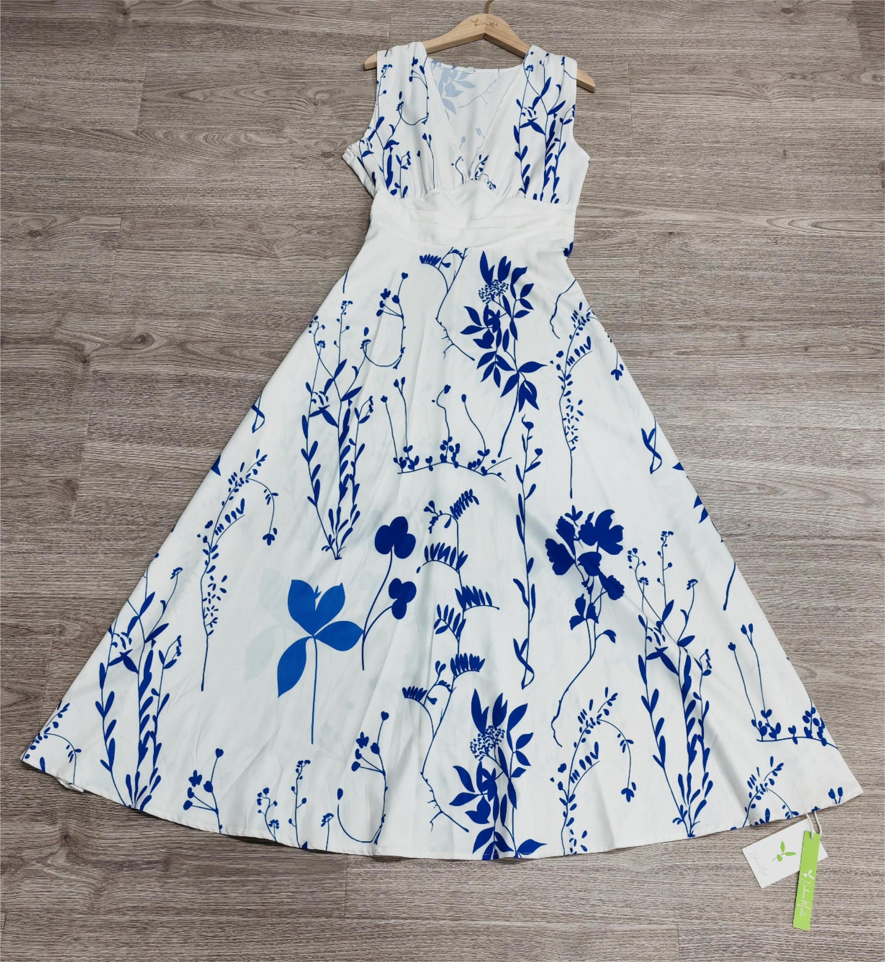 FallStil® - Midi-jurk met koningsblauwe witte bloemenprint