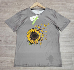 FallStil® - Grijze top met korte mouwen en bloemenprint