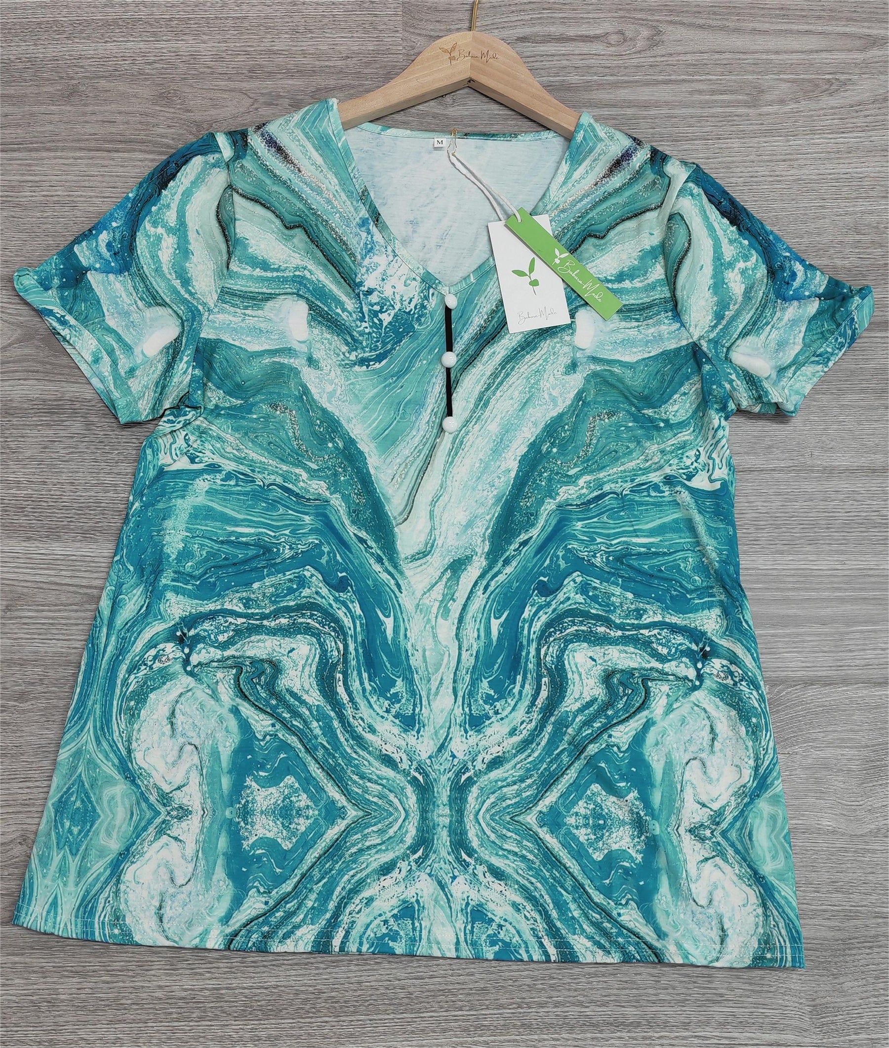 Naturlux® - Dromerige top met korte mouwen en blauwe print