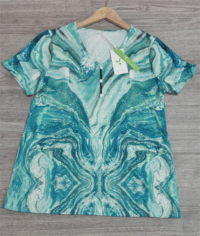 Naturlux® - Dromerige top met korte mouwen en blauwe print