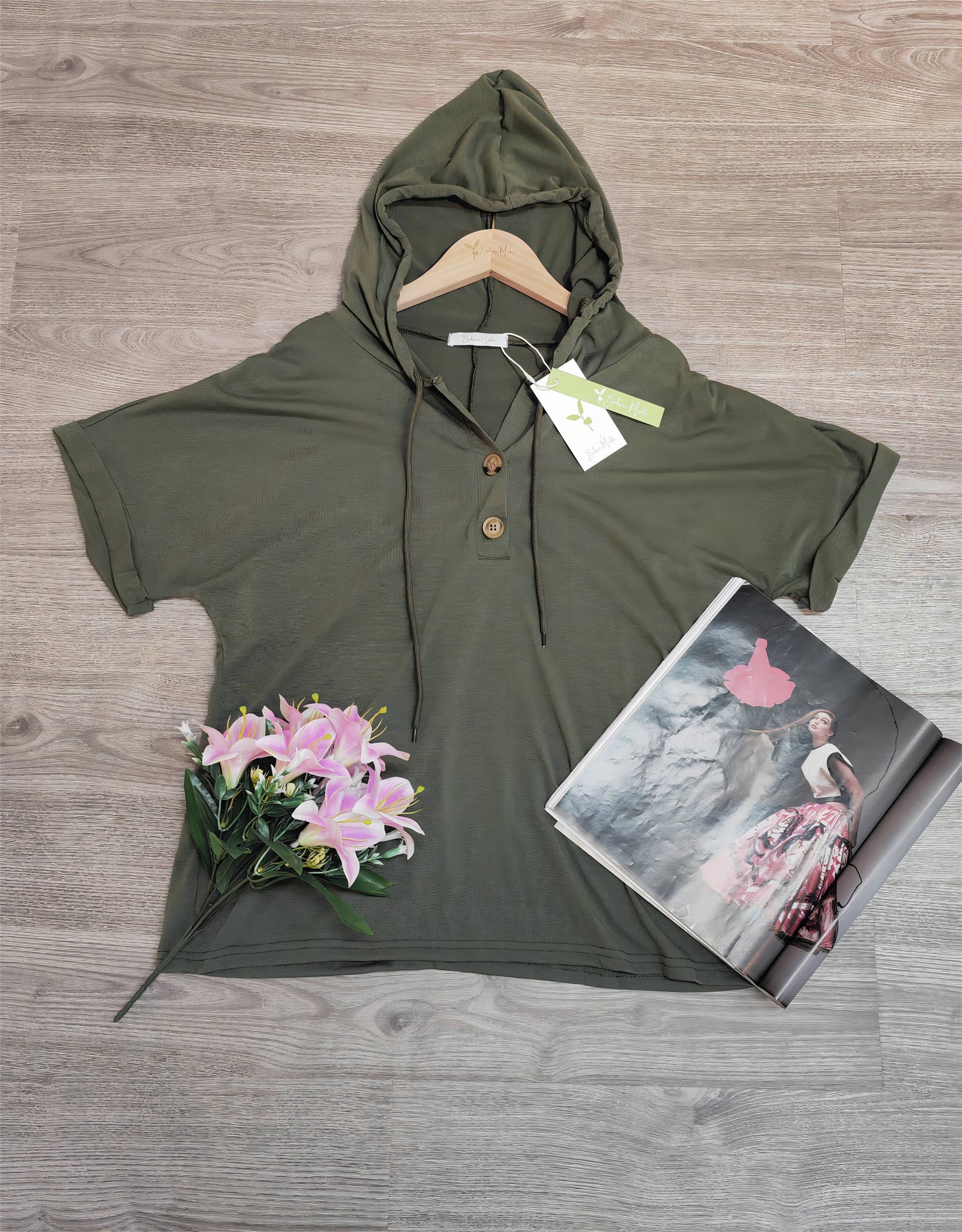 PureWear® - Groene effen hoodie met korte mouwen