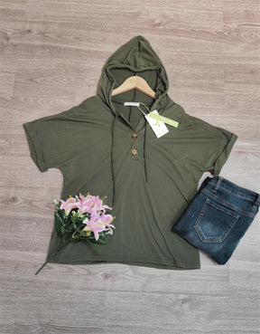 PureWear® - Groene effen hoodie met korte mouwen