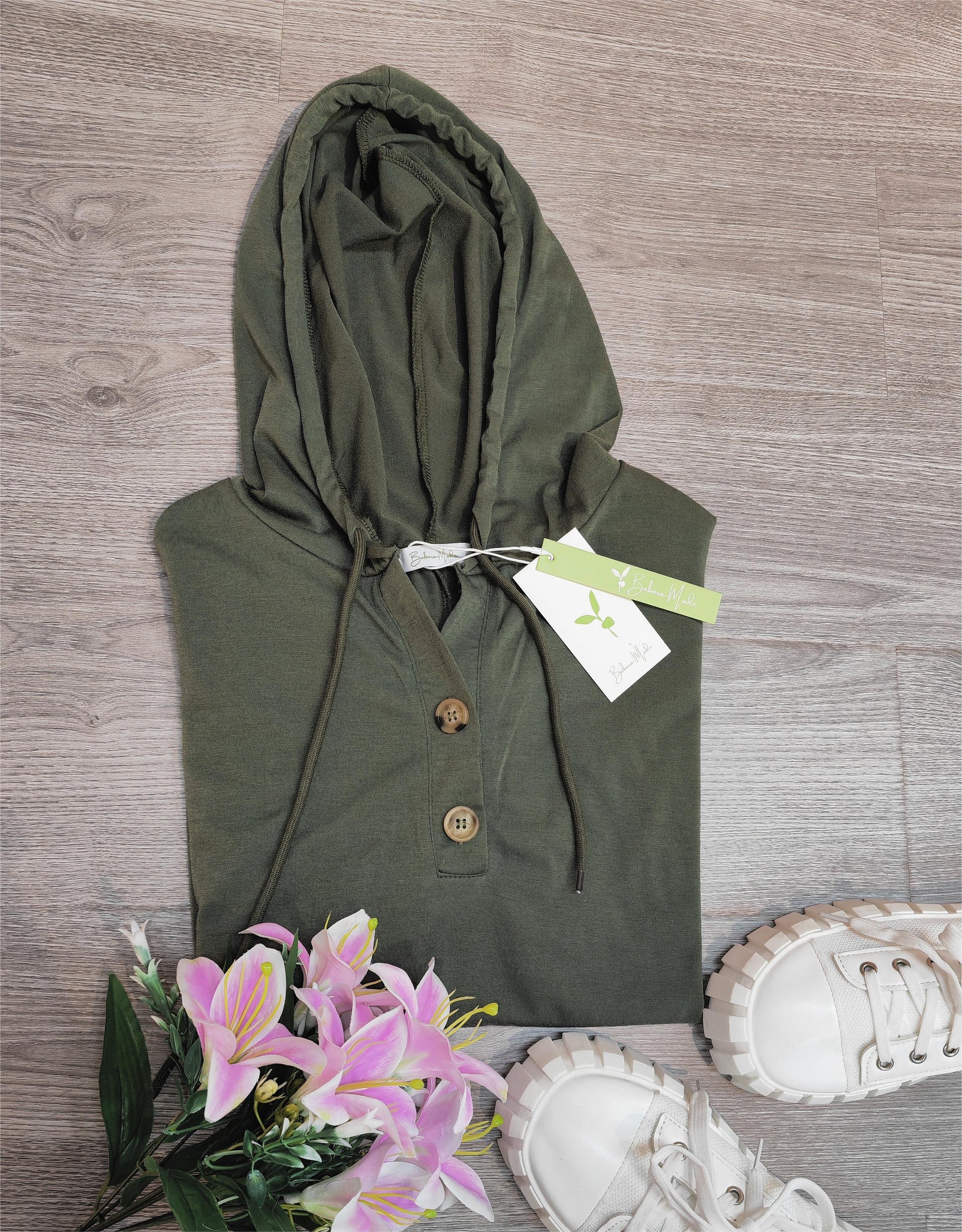 PureWear® - Groene effen hoodie met korte mouwen