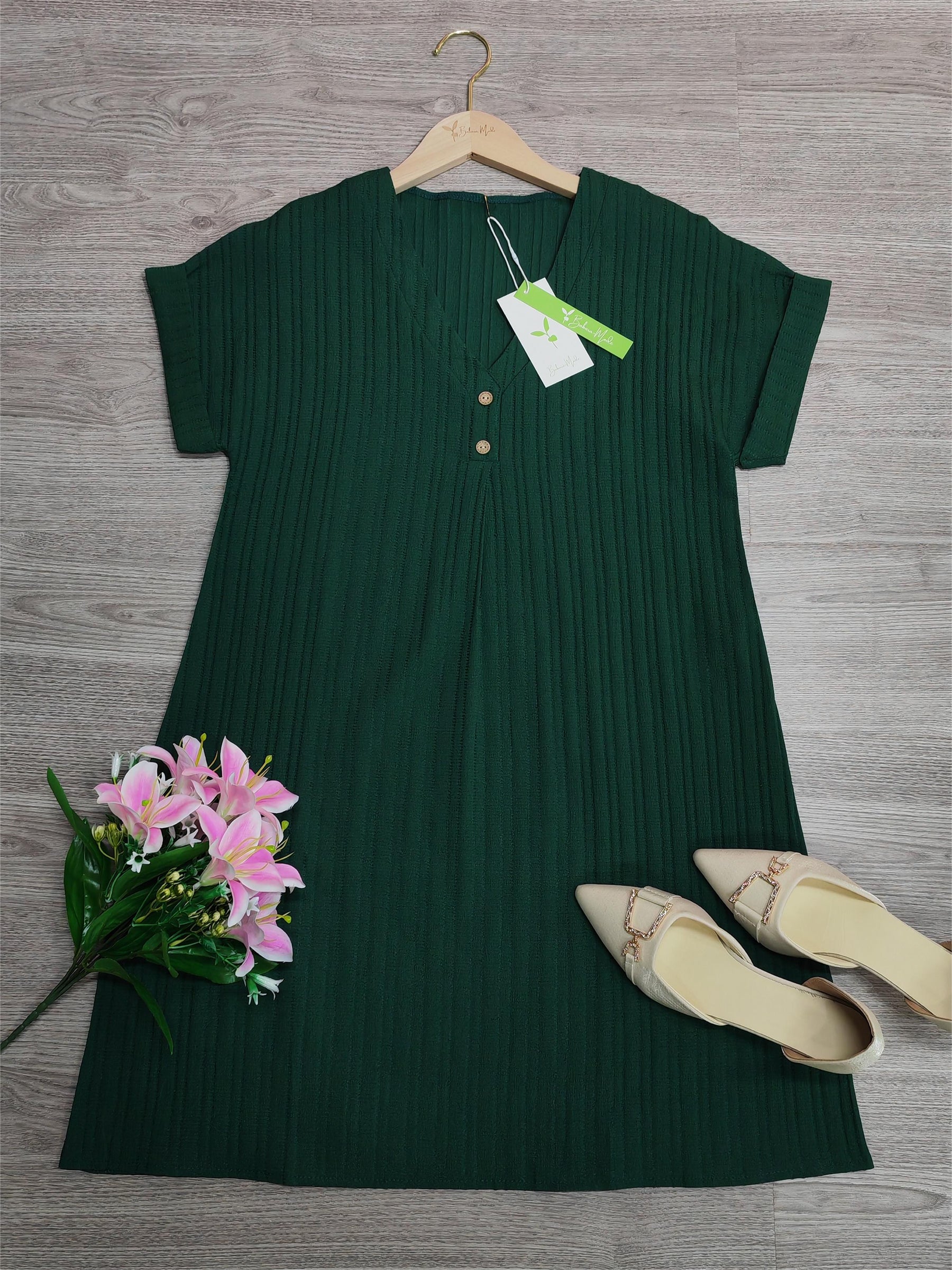 PureWear® - Groene effen mini-jurk met korte mouwen 