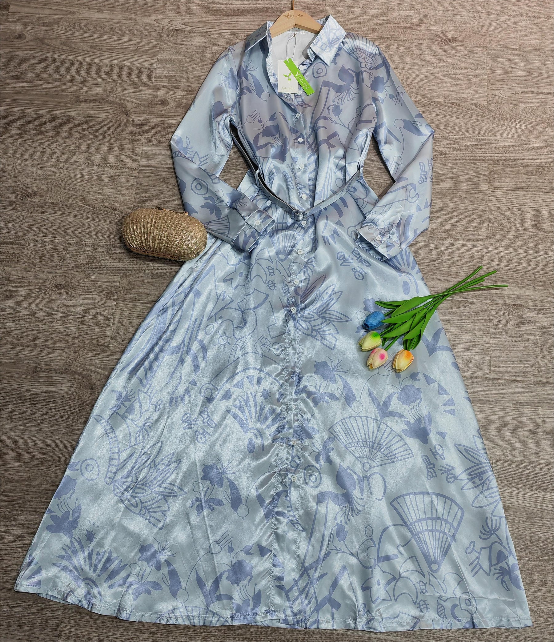 BlossomBliss® - Elegante maxi-jurk met blauwe print