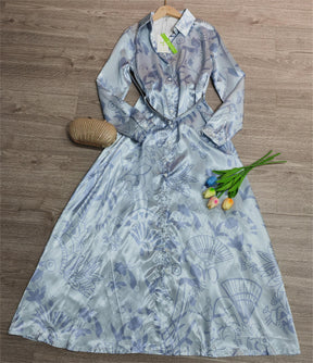 BlossomBliss® - Elegante maxi-jurk met blauwe print