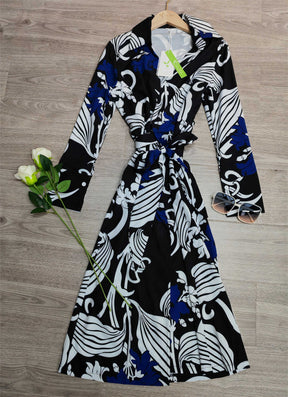 Purewear®- Chique blauwe midi-jurk met print 