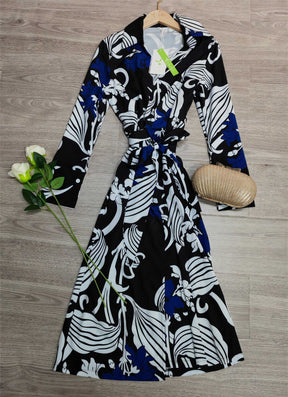 Purewear®- Chique blauwe midi-jurk met print 