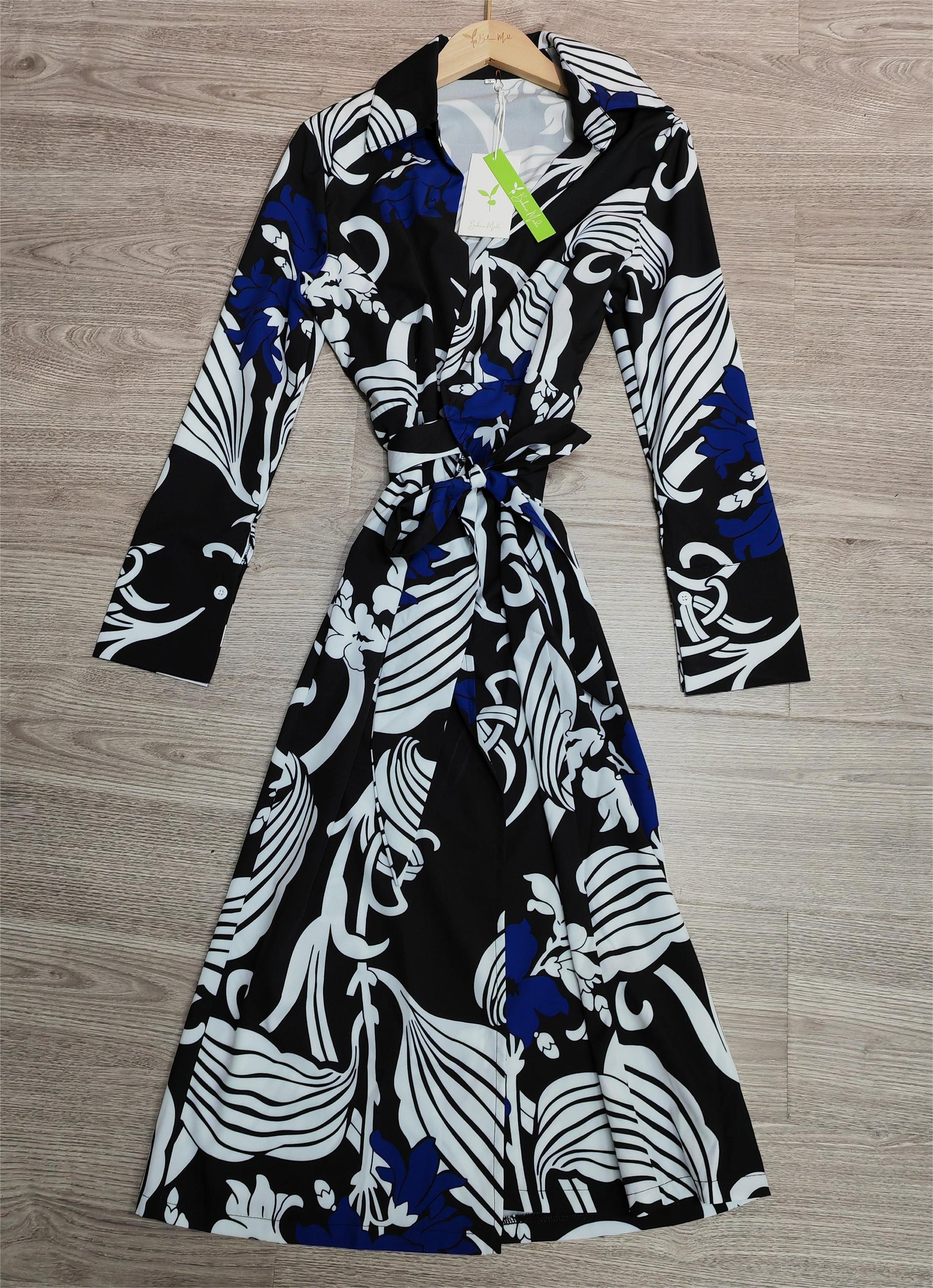 Purewear®- Chique blauwe midi-jurk met print 