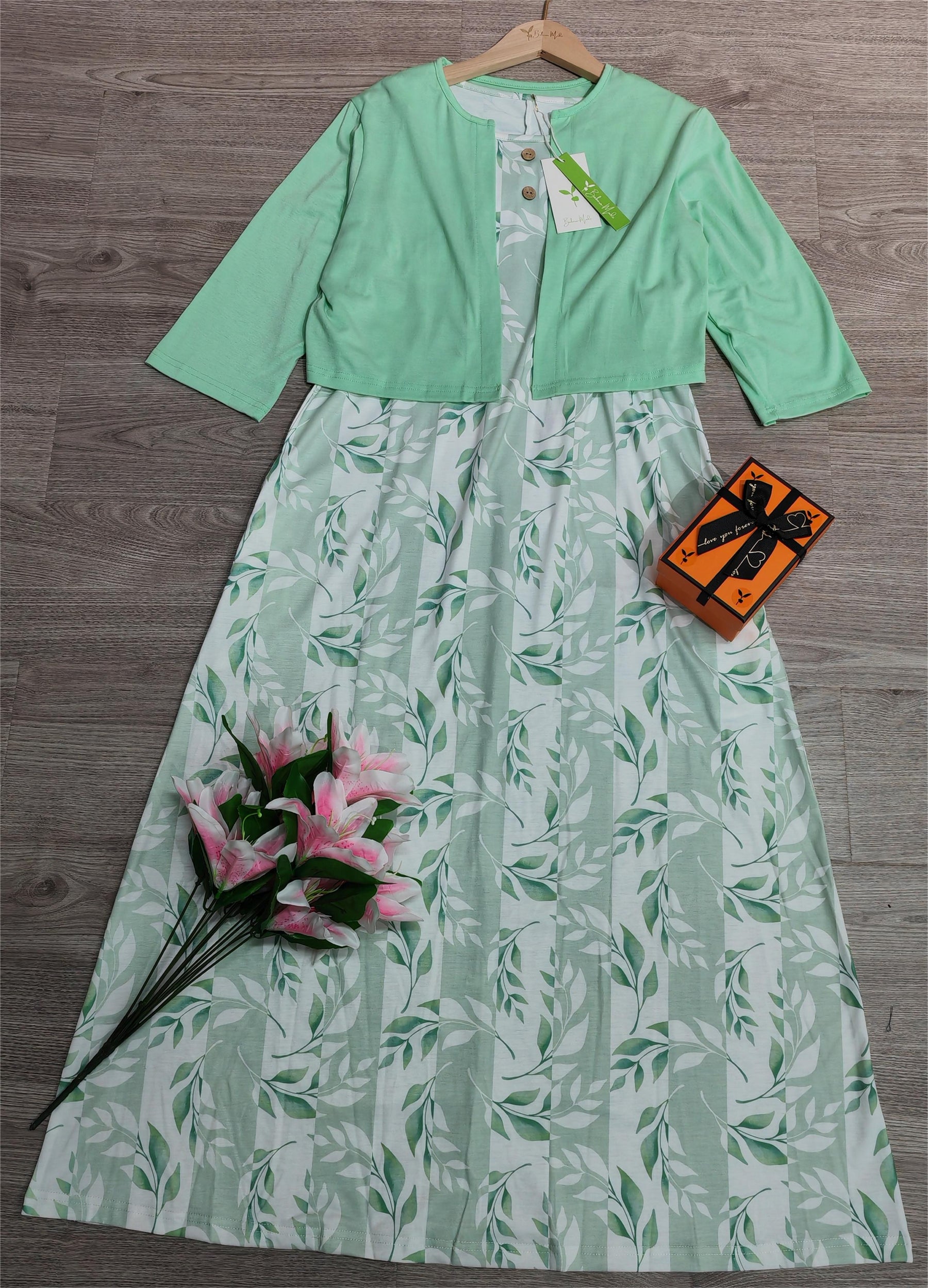 BlossomBliss® - Groene midi-jurk met zijzakken