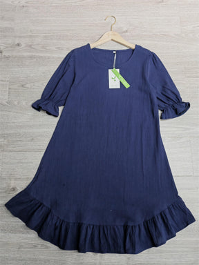 PureWear® - Marineblauwe mini-jurk met effen kleur en halve mouwen