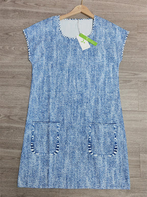 FallStil® - Blauwe effen mini-jurk met korte mouwen