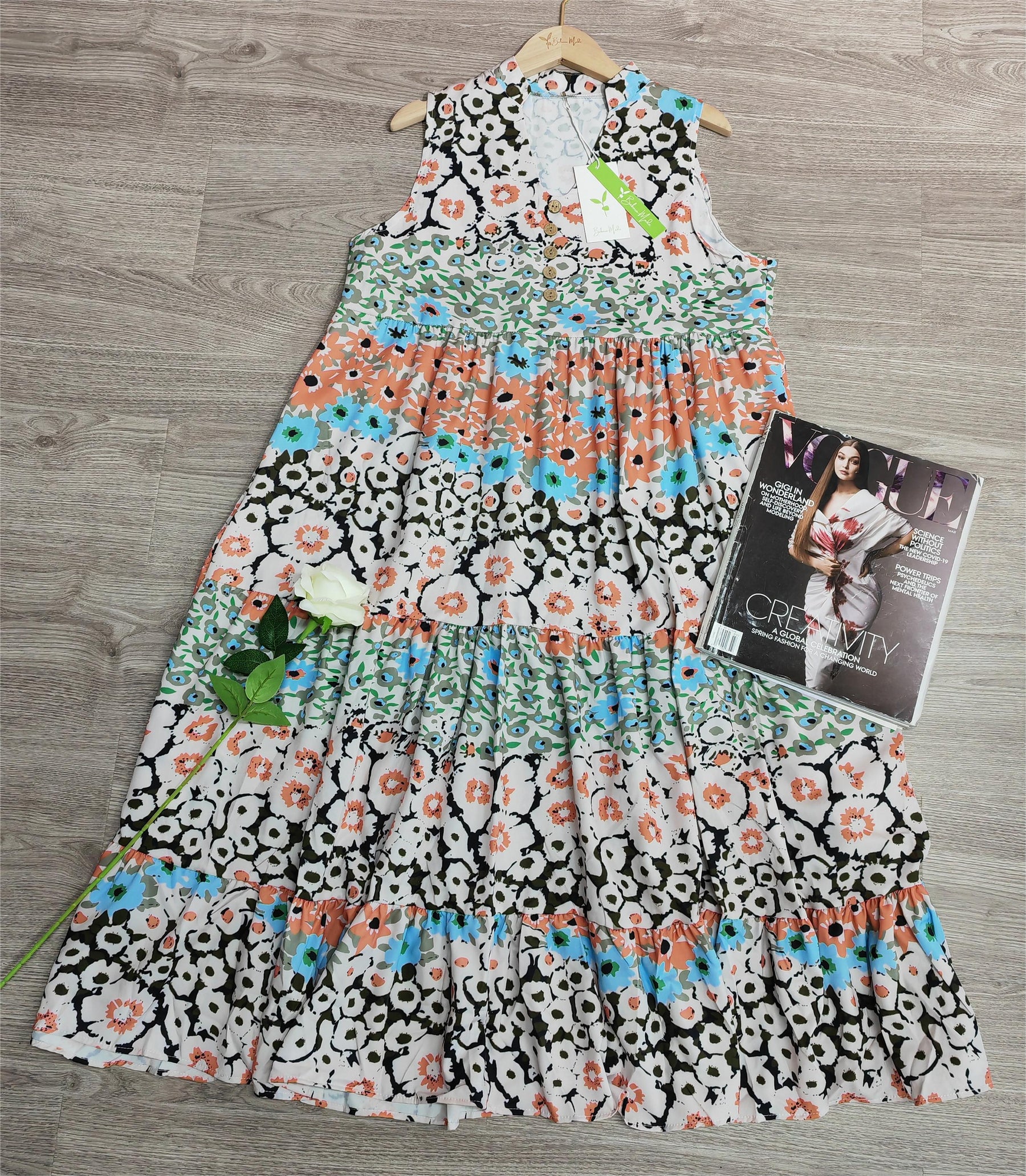 Naturlux® - Unieke mouwloze midi-jurk met bloemenprint