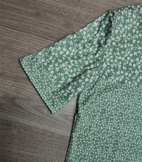 BlossomBliss® - Groen wit overhemd met inkeping en knoopsluiting met bloemenprint