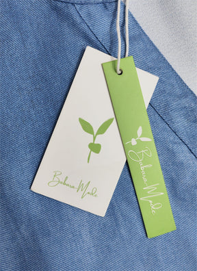 FallStil® - Chambray mini-jurk met V-hals en splitmouwen