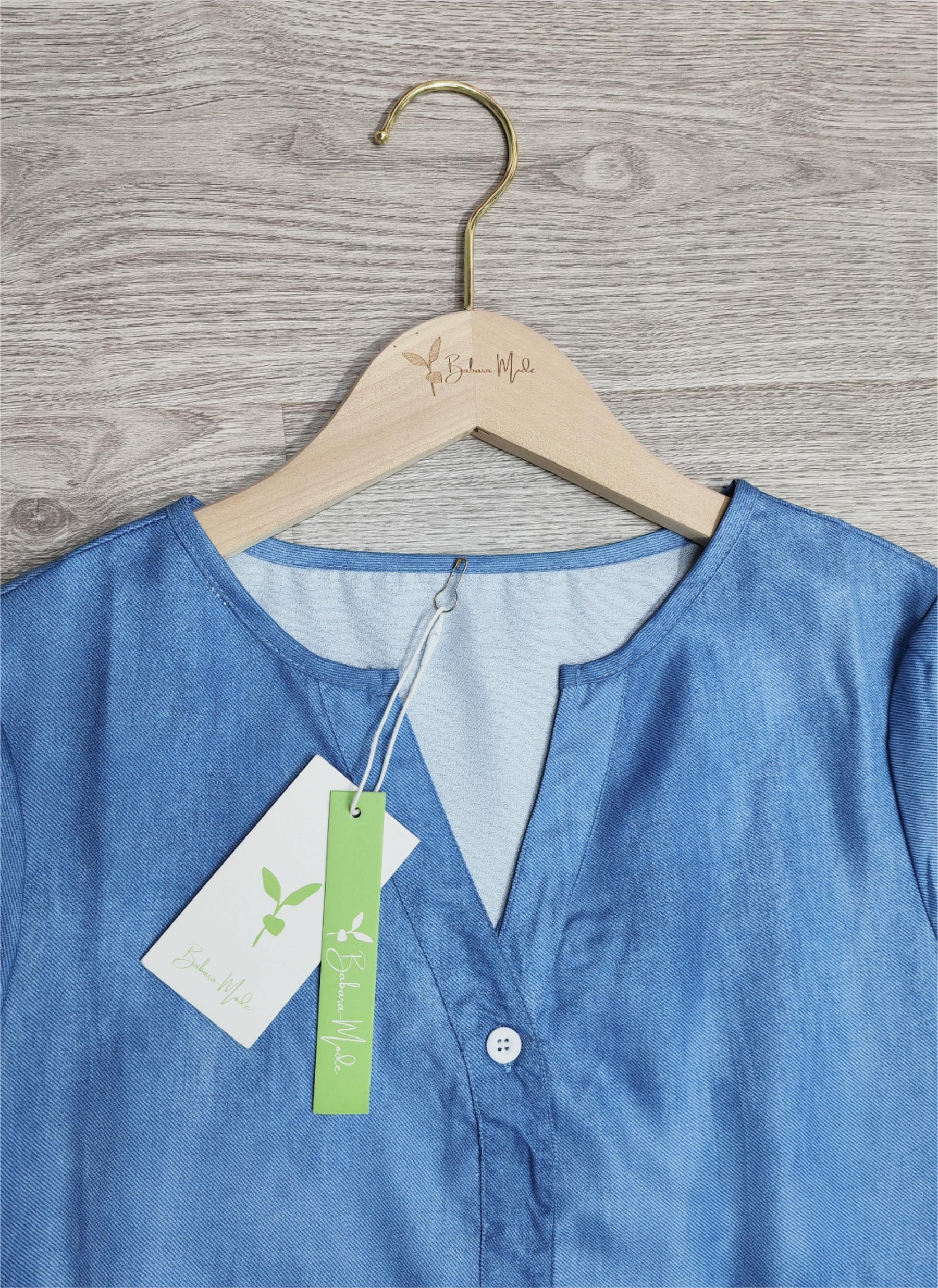 FallStil® - Chambray mini-jurk met V-hals en splitmouwen