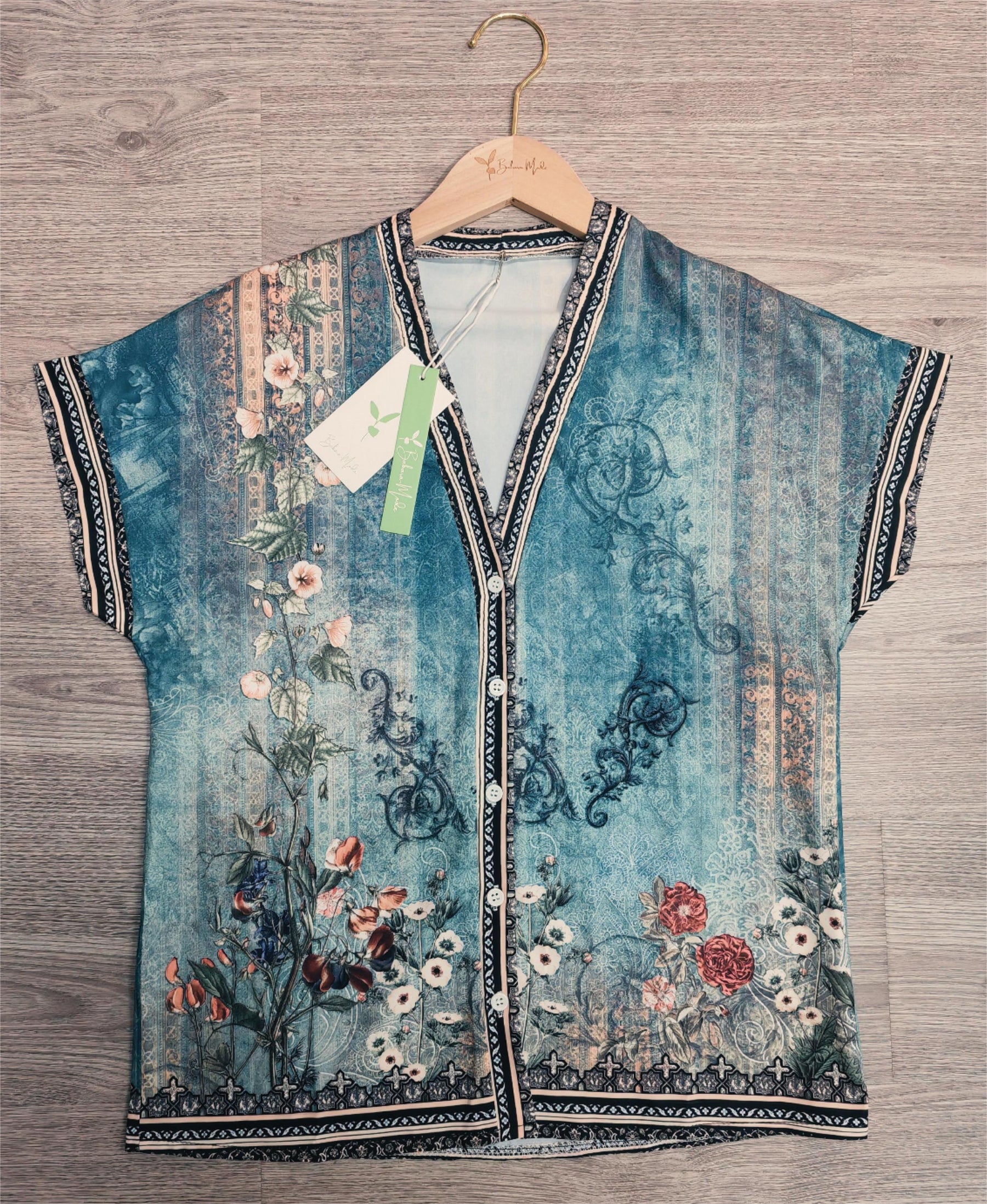 SpringStil® - Groene blouse met aquarel bloemenprint