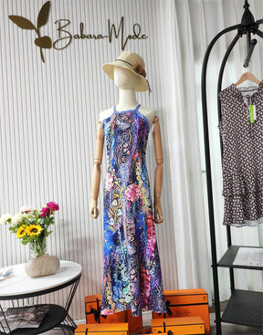 BlossomBliss® - Mouwloze maxi-jurk met oceaanbloemenprint