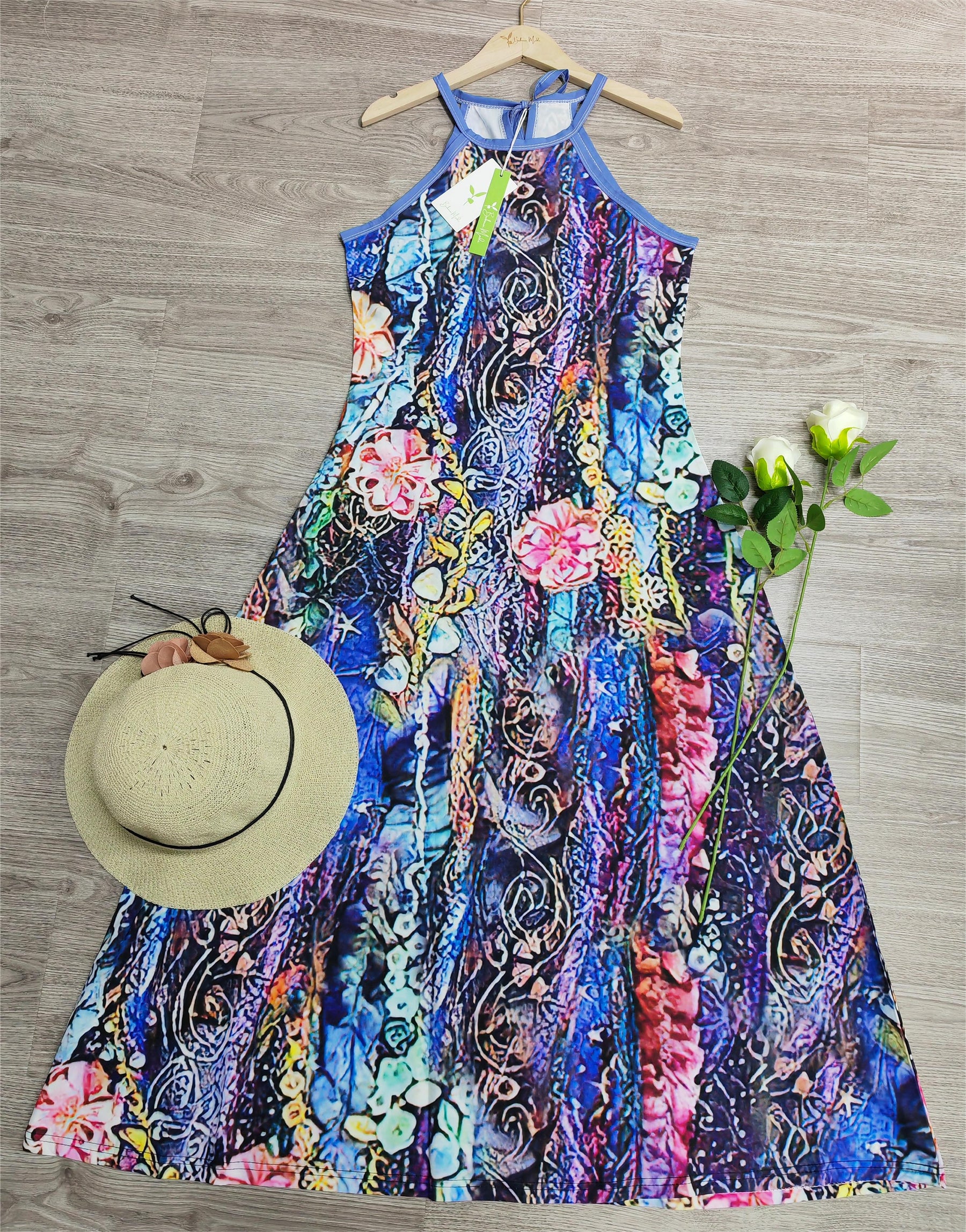 BlossomBliss® - Mouwloze maxi-jurk met oceaanbloemenprint