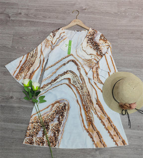 FallStil® - Strandavonden Mini-jurk met gouden marmeren print