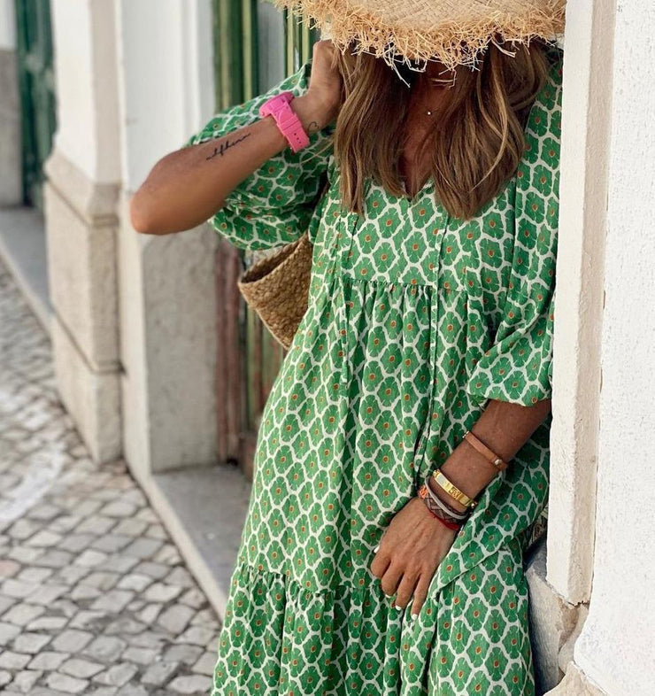 FallStil® - Bohemian Beauty groene maxi-jurk