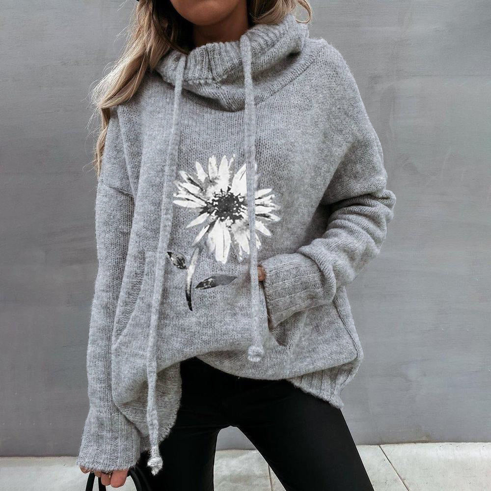 HerbstTrend® - Grijze hoodie met bloemenprint