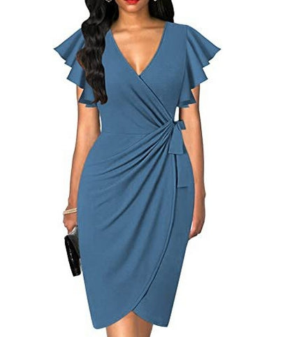 FallStil® - Blauwe effen mouwloze midi-jurk