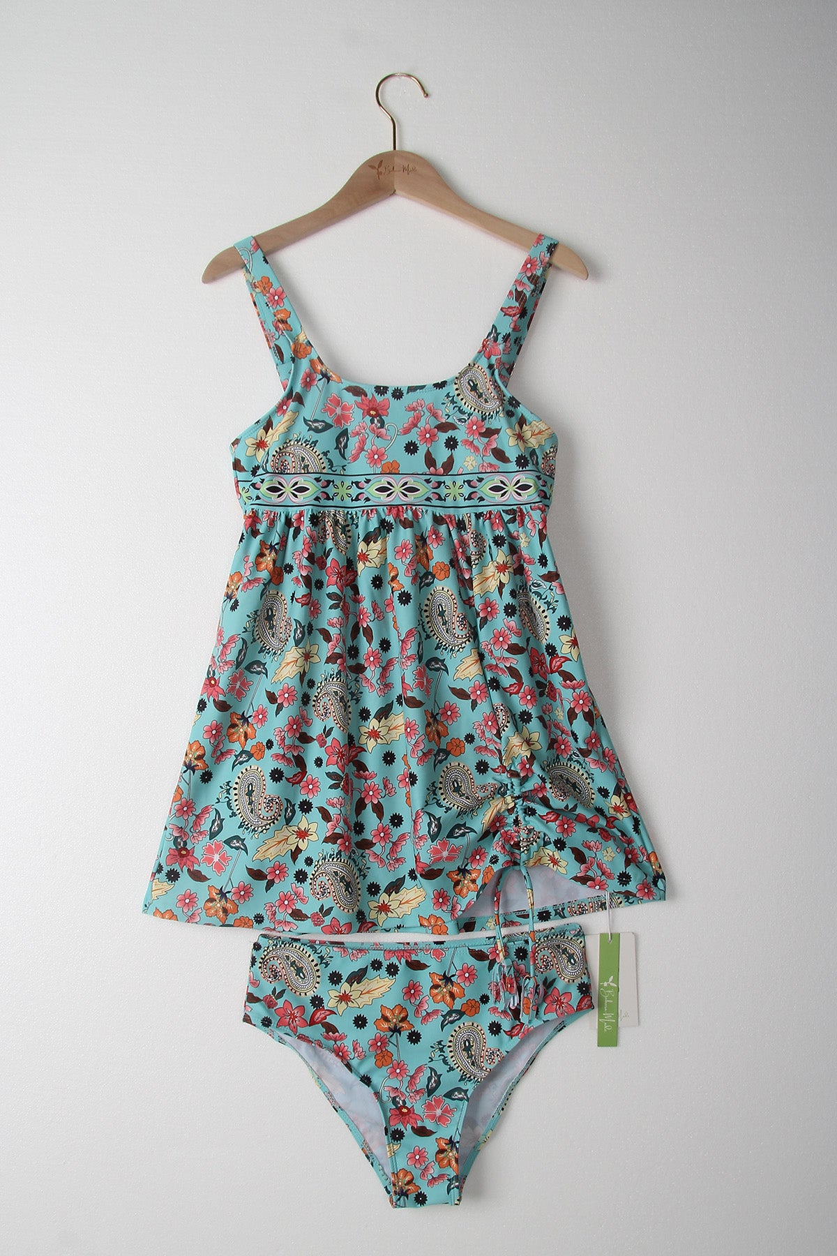 SpringStil® - Tankini-badpak met turkooisblauwe bloemenprint