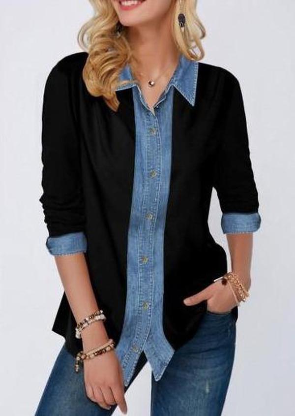 Even&amp;Vil® - Twee looks in 1 denim zwarte blouse